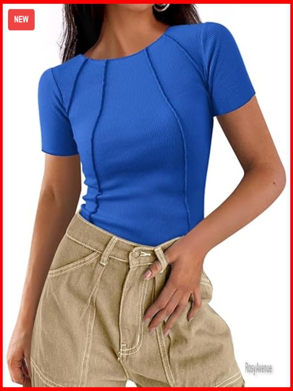 Ribbed Crewneck Slim Fit T-Shirt Short Sleeve Summer Business Casual Top